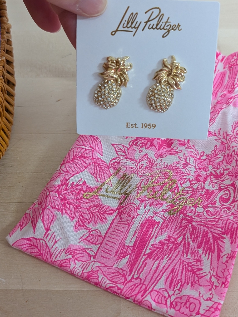 Lilly Pulitzer Wicker Clutch And Pineapple Earrings - Picture 4 of 5